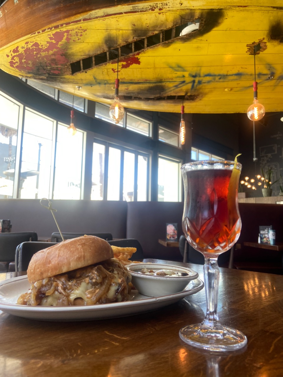 French Onion Burger / Vieux Carre Cocktail Combo